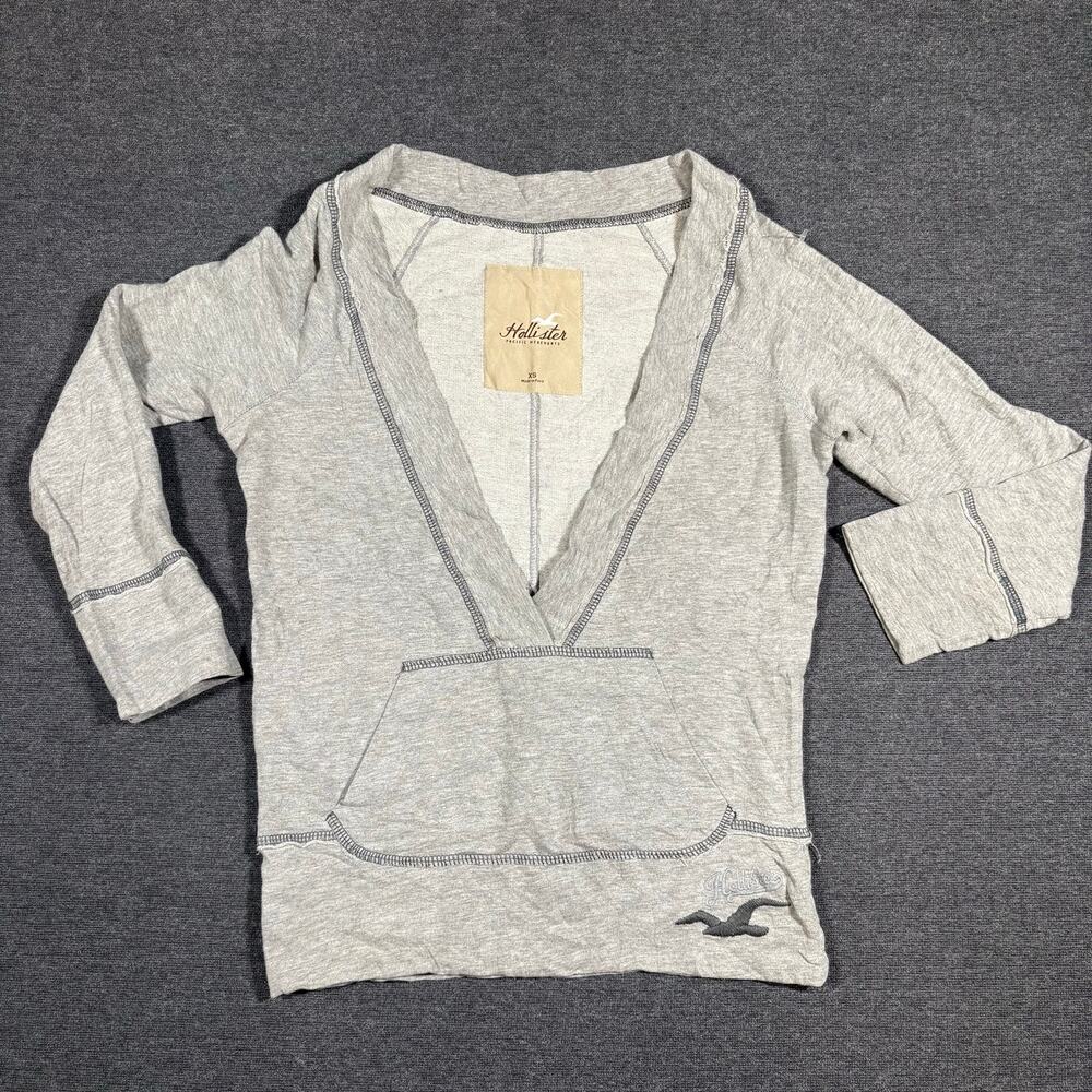 Y2K Pilates Princess Hollister Deep V Neck Front Kangaroo Pocket Logo Womens XS